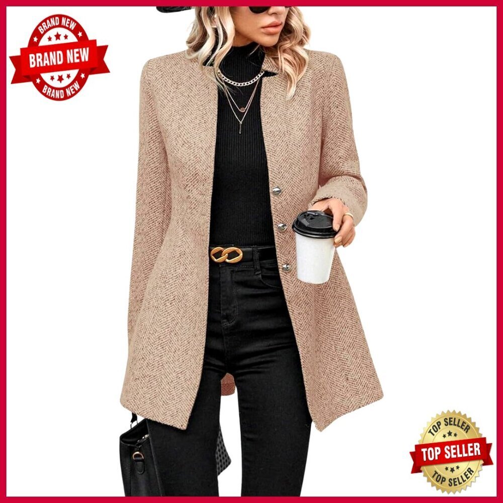 Wool Blend Pea Coat Women's Mid-Long Trench Jacket Casual Winter Coat